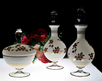 Vintage 3~Piece Glass Vanity / Dresser Set