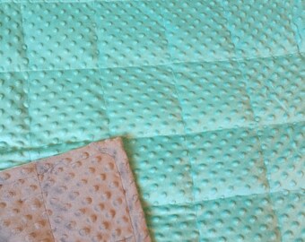 Aqua and gray (gray Minky as primary color) weighted blanket 35X40 and 40X60.