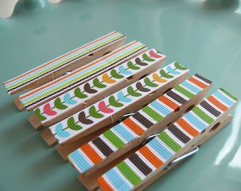 Decorative Decoupaged Clothespins Memo clips ---Sophia Gifts Under 5 Dollars Hostess Gift, Kitchen, Home Organization, Chip Clip, Office