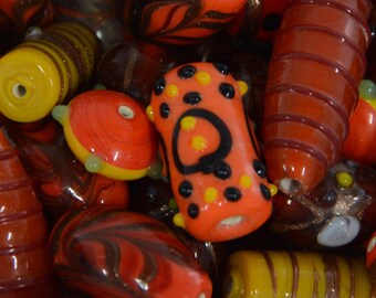 Decorative Lampwork Beads, Colorful Orange Lamp Work Beads, Unique Bumpy Beads for Jewelry Making or Crafting, Bulk Beading Supplies