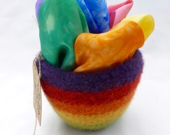 Play silks fairy silks felted bowl set Waldorf inspired Rainbow