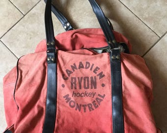 Vintage Canadien Ryon Hockey Montreal Canvas and Leather Hockey Bag 1950's
