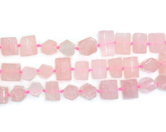 0385 Faceted Rose quartz nuggets loose beads 16"