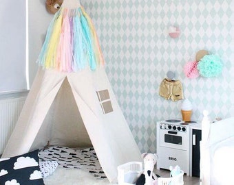 Teepee Tent, BIG teepee, Plain fabric tent and flags only, canvas tipi, childrens teepee, beautiful teepee tent, nursey decor, large teepee
