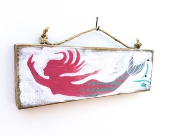 Personalize This Original Art Item-Mermaid Art Handmade on Reclaimed Wood Mermaid Kids Room Sea Mermaid Wall Art Mangoseed