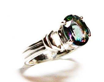 Rainbow mystic topaz, topaz ring, rainbow ring, blue green pink ring, solitaire ring, s 6 1/4 "Garden Party"