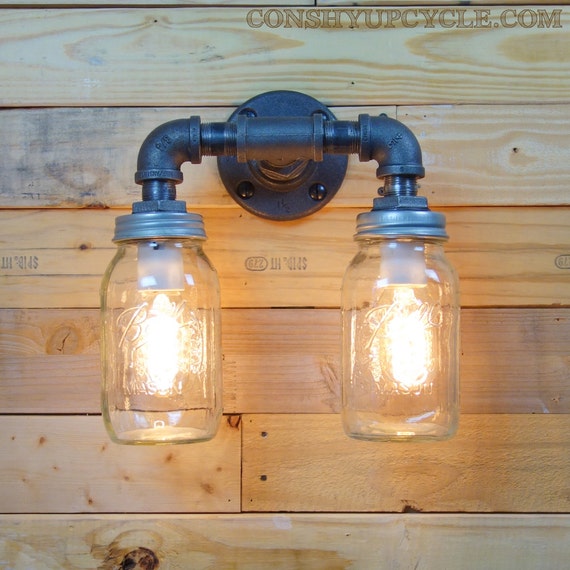 Clear 1 Quart Mason Jar Wall Sconce Light Black Iron