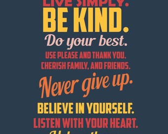 Be Thankful, Be Kind Muli Color Wall Poster on Canvas with Two Grommets 12"x18"
