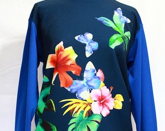 Light Sweatshirt electric blue and flowery prints