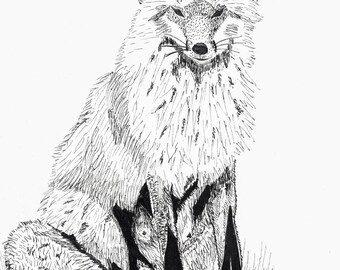 Black and white fox | Etsy