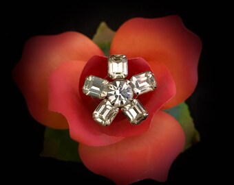 Vintage crystal rhinestone starburst brooch pin 1940's fashion accessory