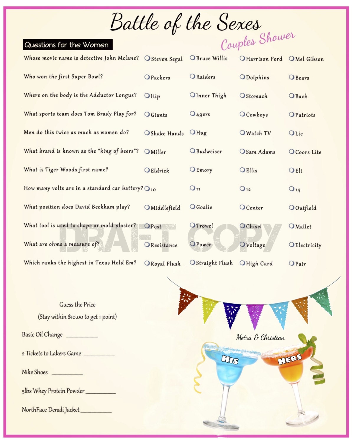 wedding trivia cards