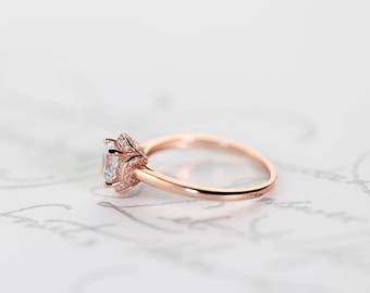 Rosette Ring in Rose Gold, Sterling Silver, Simulated Diamonds, Statement, Promise Ring, Stacking, Minimal, Flower Ring 925, Delicate dainty