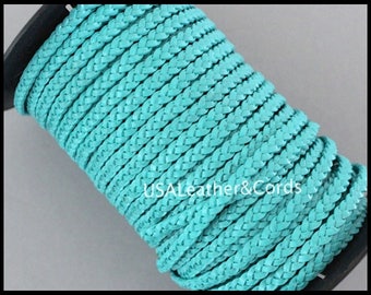 1 Yard 5mm Flat BRAIDED Leather Cord - 3 Feet TURQUOISE Blue Genuine Natural Indian Leather Lead free Dye Cording - Diy Wholesale Usa