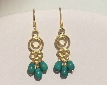 Gold Vermeil Chandelier Teardrop Earrings with Turquoise Beads and Vermeil Earring Wires