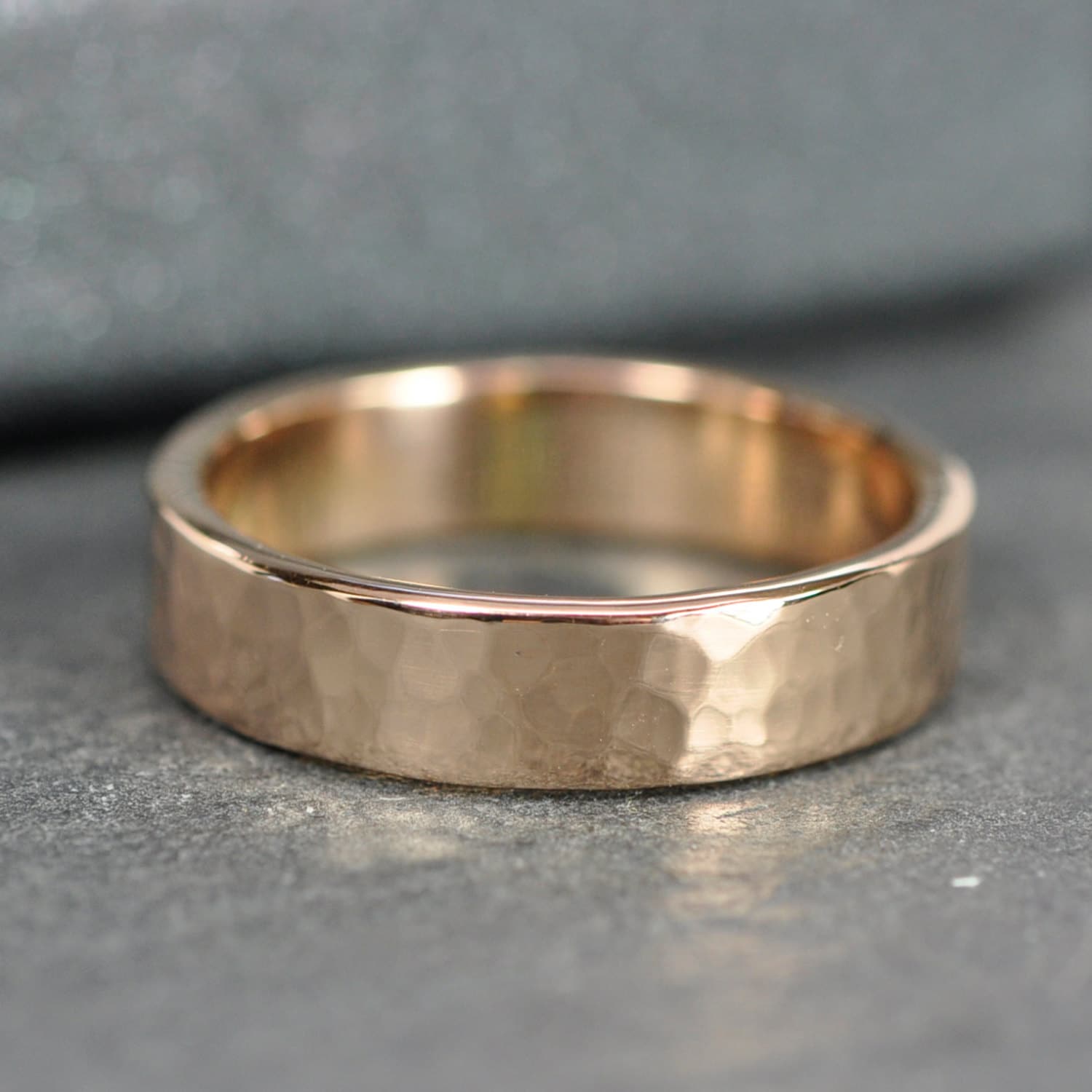 18K Rose Gold Mens Wedding Band 5mm Wide Ring Hammered any
