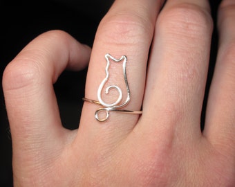 Wire Wrapped Tiny Kitty MADE TO ORDER Adjustable Ring