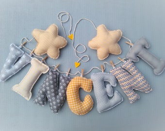 Letters, baby name, child, fabric letters in Garland. Custom name Banner, nursery decor, personalized name, baby name decor fabric.