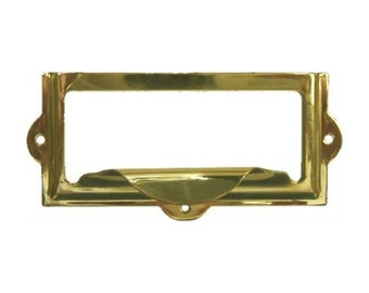 Card Holder - Stamped Brass Card Holder with Pull for Card Catalog or File Cabinet
