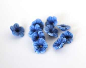 Dusky Blue Flower Beads Polymer Clay Beads 10 pieces