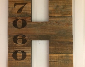 House Number Plaque Wood Address Sign 12" Tall, Farmhouse, Cabin, Lakehouse, Urban, Outdoor, Traditional, Industrial