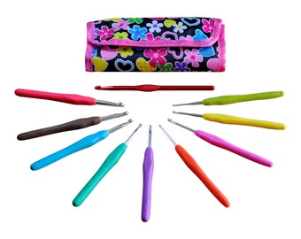 Crochet Hooks & Needle Case Organizer - 11pcs Set Ergonomic Hooks Soft Grip Crochet Hooks 2mm ~6.5mm