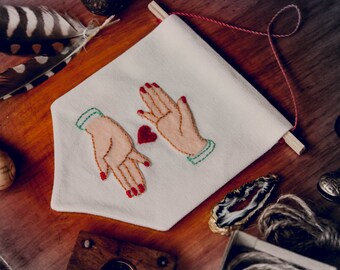 Love keeper hands heart banner quote banner wall hanging canvas banner mini wall flag banner embroidered flag wall pennant sing gift home