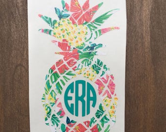 Pineapple monogram decal, paisley, Lilly Pulitzer inspired, summer prints yeti decal, car decal
