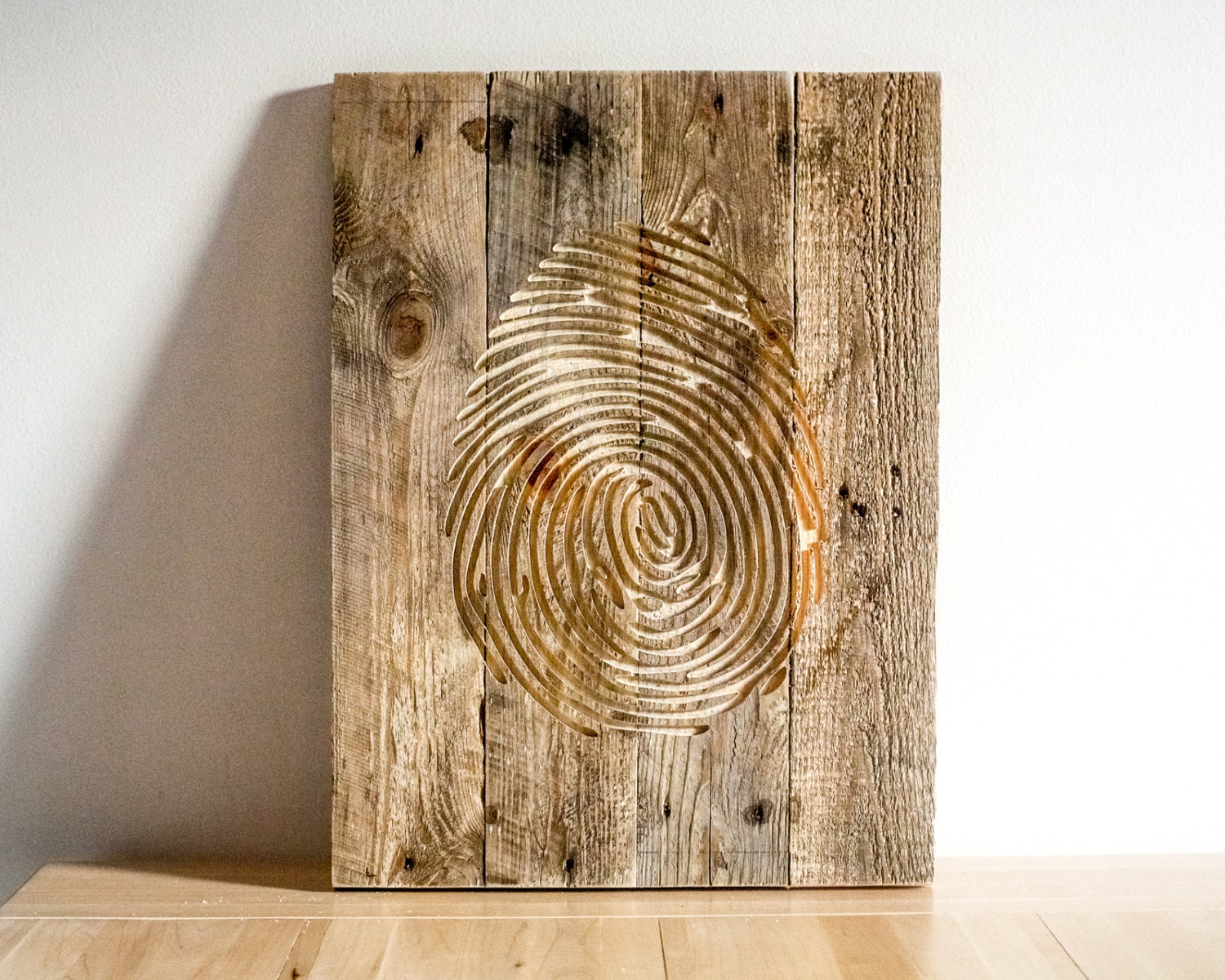 Fingerprint Wall Art // Carved Wooden Wall Hanging for a