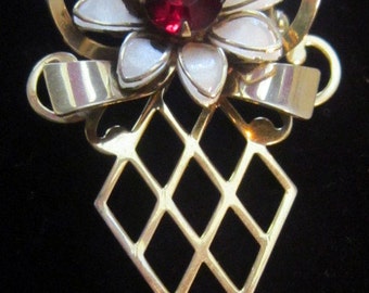 Vintage Gold Brooch With Rhinestones