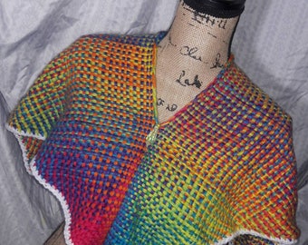 Rainbow capelet poncho woven wool