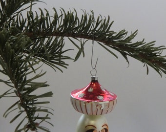 Czech Bohemian Christmas Glass Ornament Painted Toadstool