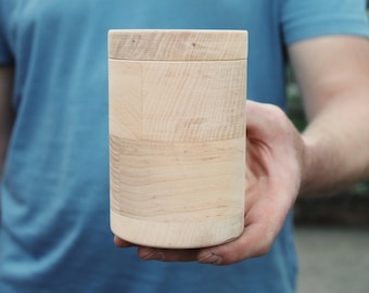 120 mm x 85 mm round unfinished wooden box - with cover - natural, eco friendly - 85 mm diameter