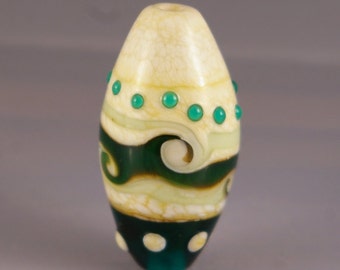 Lampwork Focal Bead in Ivory and Teal