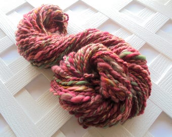 ENGLISH COUNTRY DANCE Bulky Handspun Yarn, Silk Yarn, Merino Yarn, Knitting Yarn, 2-Ply Handspun, Elegant Yarn, Red Handspun Gold Muga Yarn