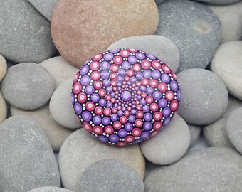 Pink & Purple Mandala Stone - Painted Rock - Painted Stone - Meditation Mandala Rock - Dot Art - Chakra - Paperweight