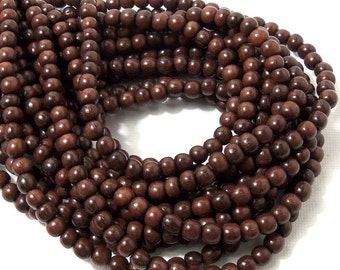 Magkuno Wood, 4mm - 5mm, Round, Smooth, Natural Wood Beads, Small, Full 16 Inch Strand, 90pcs - ID 1658-DK