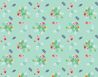 KNIT FABRIC: Vintage Market Floral in Mint by Tasha Noel for Riley Blake- 1 Yard
