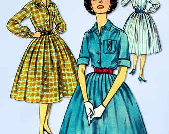 1950s Vintage Simplicity Sewing Pattern 2627 Misses Shirtwaist Dress Size 34 B