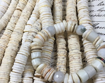 Heishi Ostrich egg beads, Ostrich shell discs, 2 sizes, 8" strand,~ 120 beads, hand made, ostrich beads,disc beads,Heishi beads