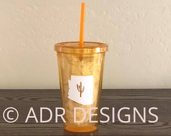 Arizona Saguaro acrylic tumbler with straw