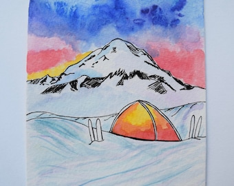 Mountain Snow Camping Ski Backcountry Wilderness January Print Bullet Journal Art