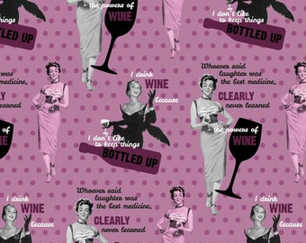Saturday Evening Post The Power of Wine Fabric by Springs Creative Wine Fabric Power of WIne Fabric Retro Fabric Fifties Fabric