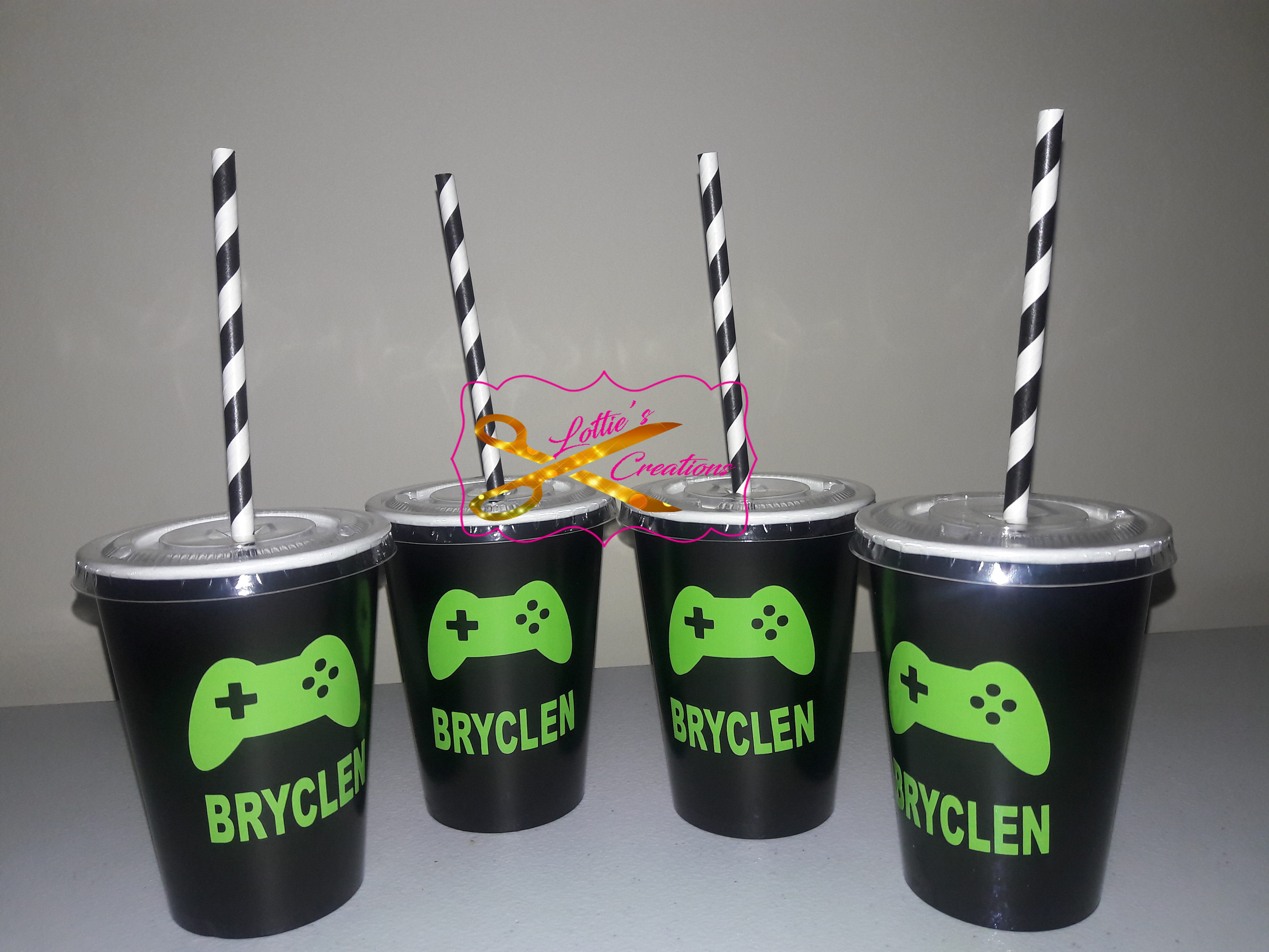 Video Game Birthday Party Cups with lids and straw Video