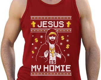 Jesus is My Homie Ugly Christmas Sweater - Men's Tank Top Singlet