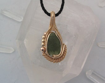 Wire Wrapped Moldavite Pendant Heady Wire Wrap Moldavite Wire Wrap Wire Wrap Pendant 14 Karat Gold Filled