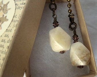 Fan Chain Pair for Ceiling Fan or Lamp with White Onyx Gemstones and Swarovski Crystals