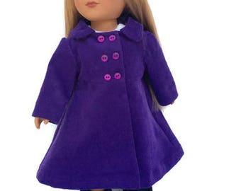 18 Inch Doll Clothes, Purple Doll Coat, Corduroy Doll Coat, Winter Doll Clothes, Made to Order