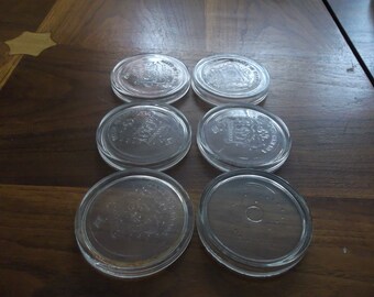SIX Vintage GLASS Top Insert/Lid for CANADIAN Wide~mouth Ball/ Mason Canning Jar