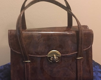 1960s Cara Tortoise-Shell Patent Leather Handbag